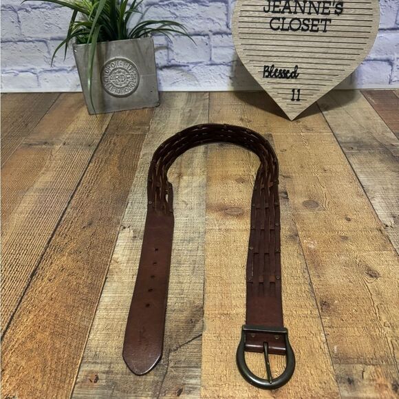 HOLLISTER - Women's Belt - BROWN Leather - LEATHER STRIPS DESIGN - Size M - Picture 12 of 14